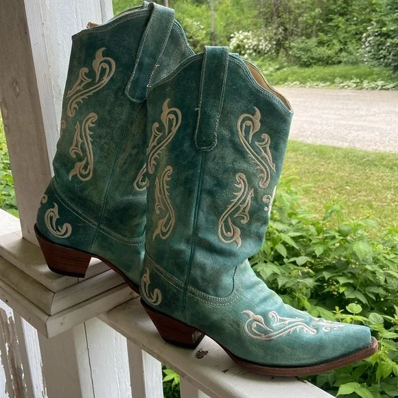 Corral Boots Turquoise Blue Leather Cortez Western Cowboy Boots Women's Size 10 - Picture 15 of 15